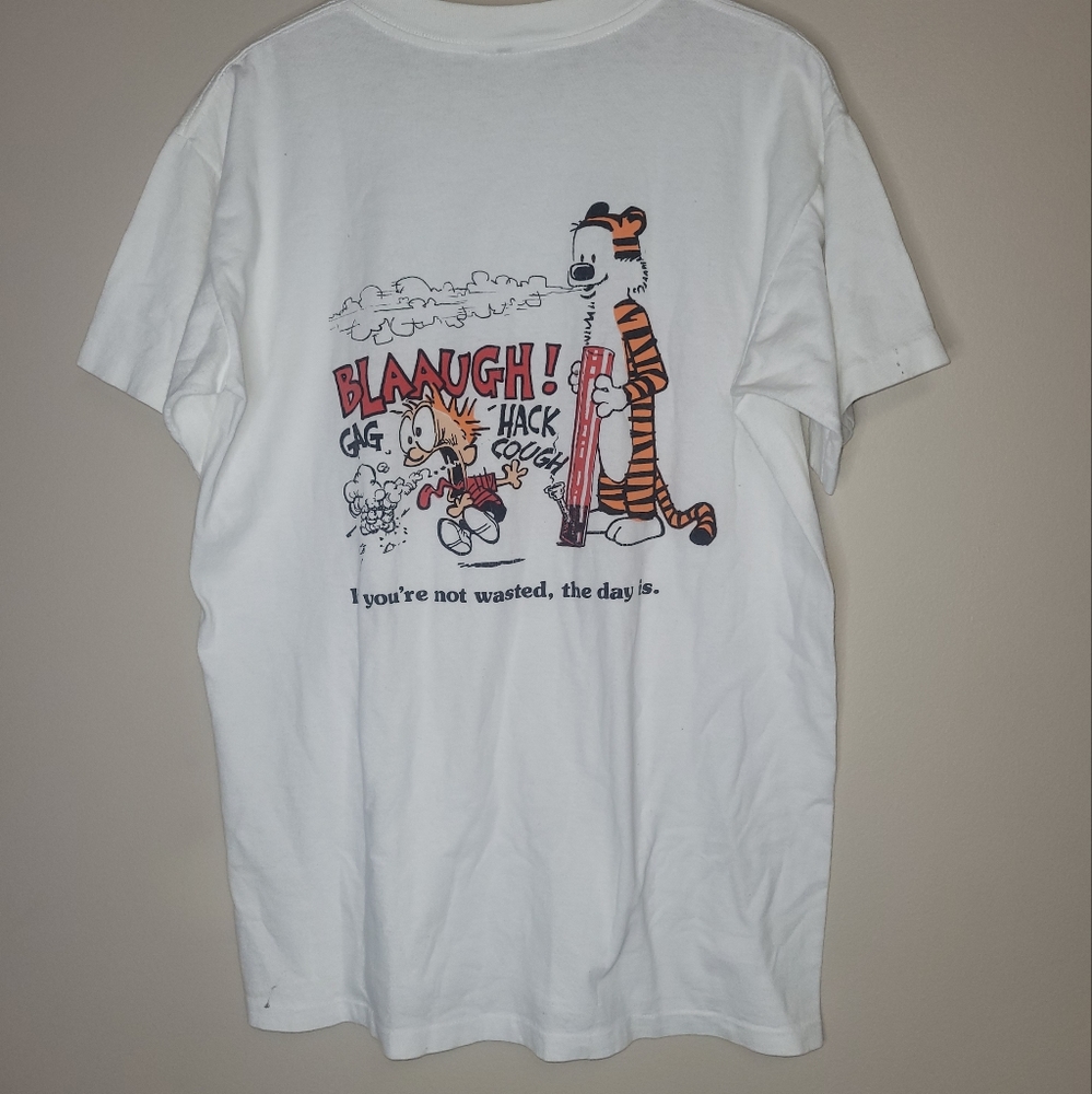 Vintage 90s Calvin and hobbes weed Parody t shirt sz L